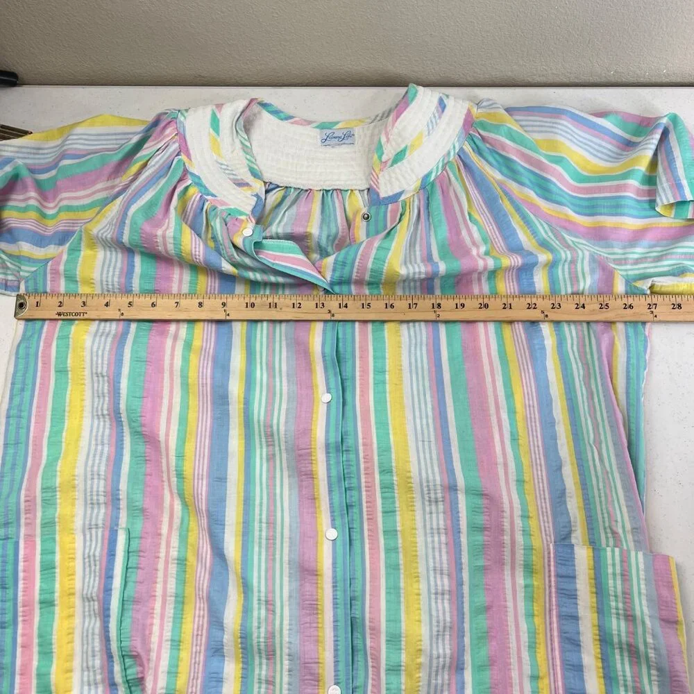 Vintage Leisure Life Striped Cotton‎ Blend House Dress Pockets  MuMu Large XL
